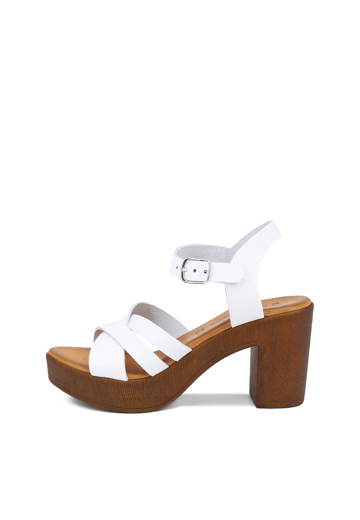 sandalo in pelle vera bianca con cinturino e tacco 8,5 cm