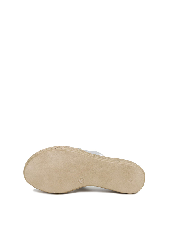 Sandalo zatterone con fascia bianca e argento in vera pelle
