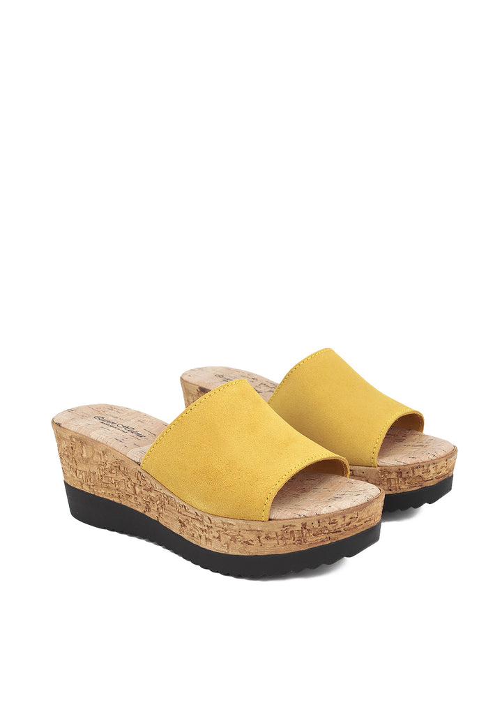 Zatterone con fascia color giallo in pelle vera e zeppa alta 6,5 cm