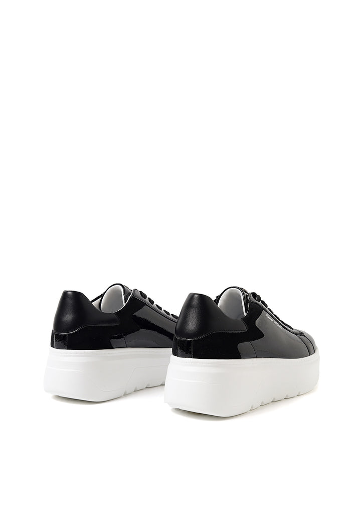 scarpe da donna sneakers stringate colore nero con platform alta bianca