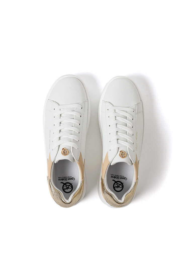 scarpe da donna sneakers stringate colore bianco con platform alta bianca