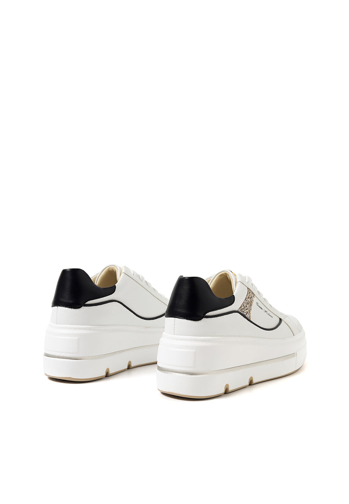 scarpe sneakers da donna colore bianco stringate con plateau
