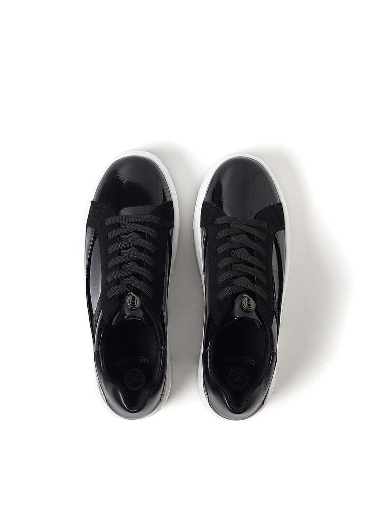 scarpe sneakers da donna colore nero stringate con plateau