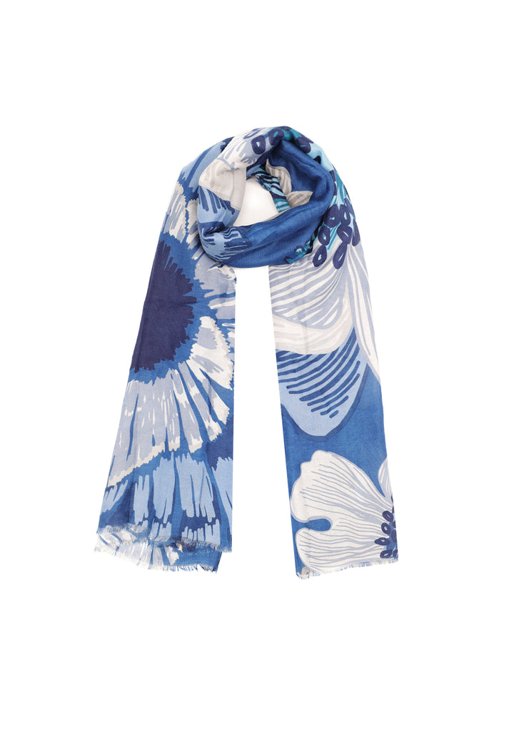 Sciarpa foulard da donna con elemento floreale colore blu