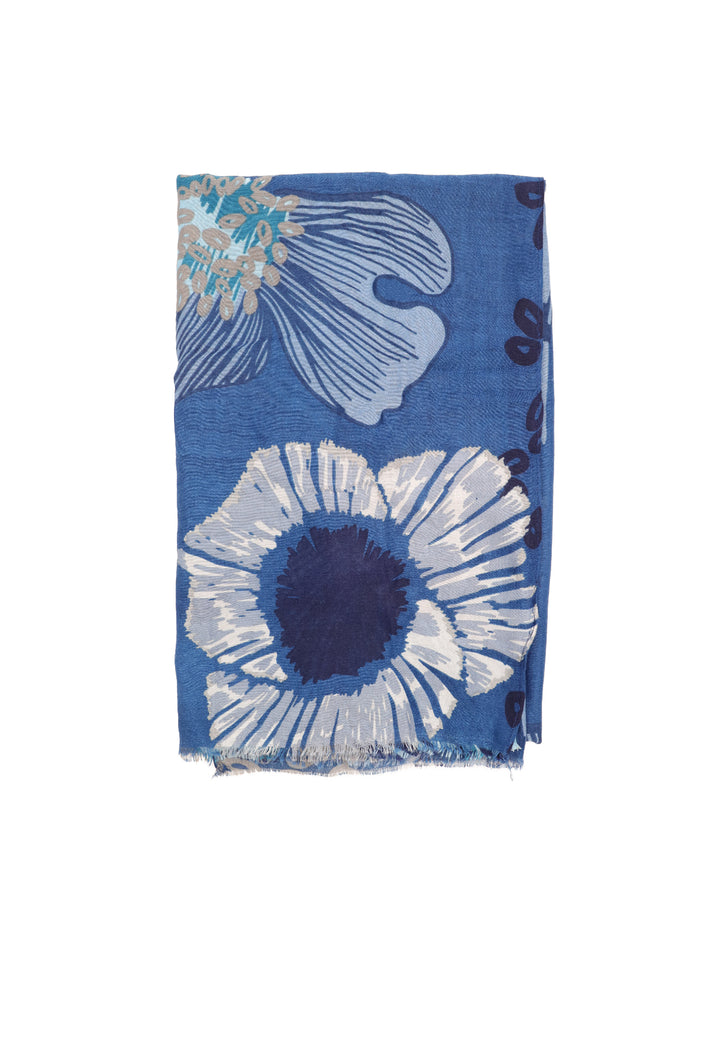 Sciarpa foulard da donna con elemento floreale colore blu