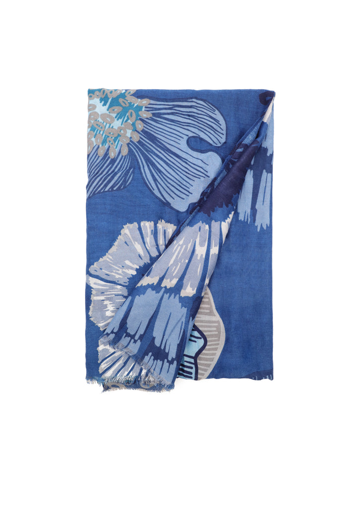 Sciarpa foulard da donna con elemento floreale colore blu