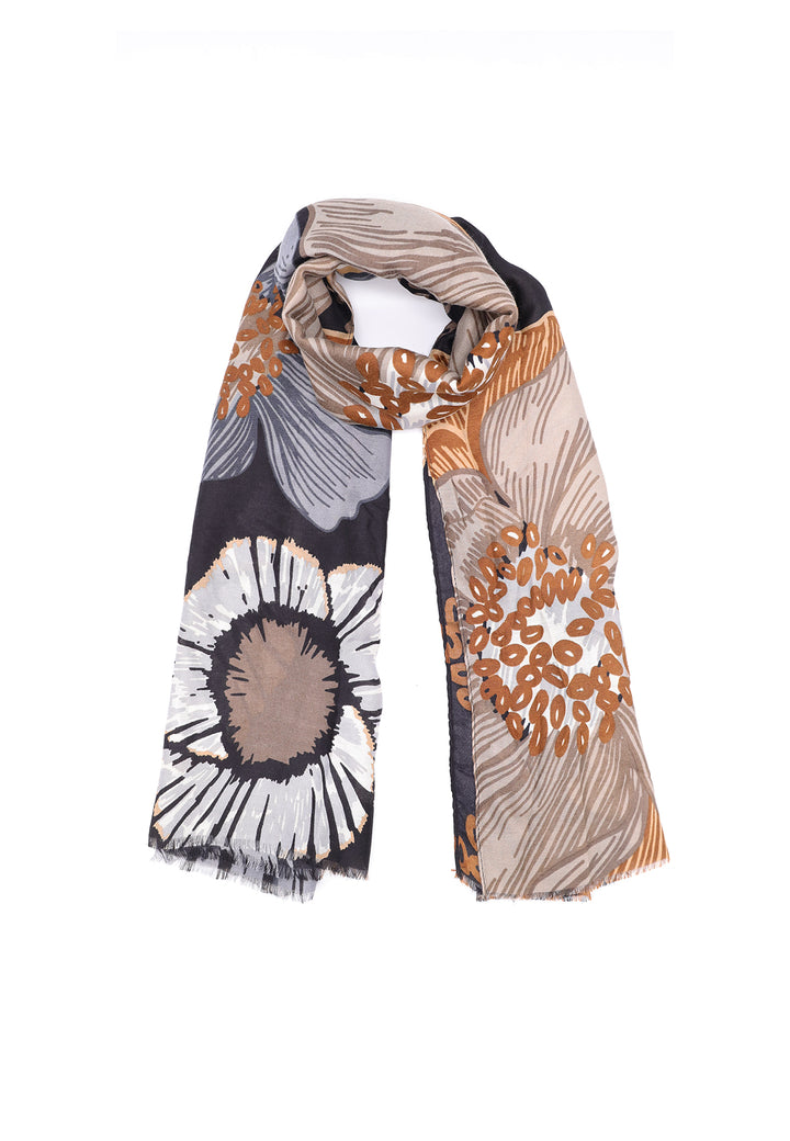 Sciarpa foulard da donna con elemento floreale colore nero