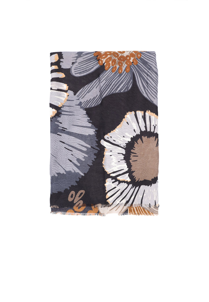 Sciarpa foulard da donna con elemento floreale colore nero