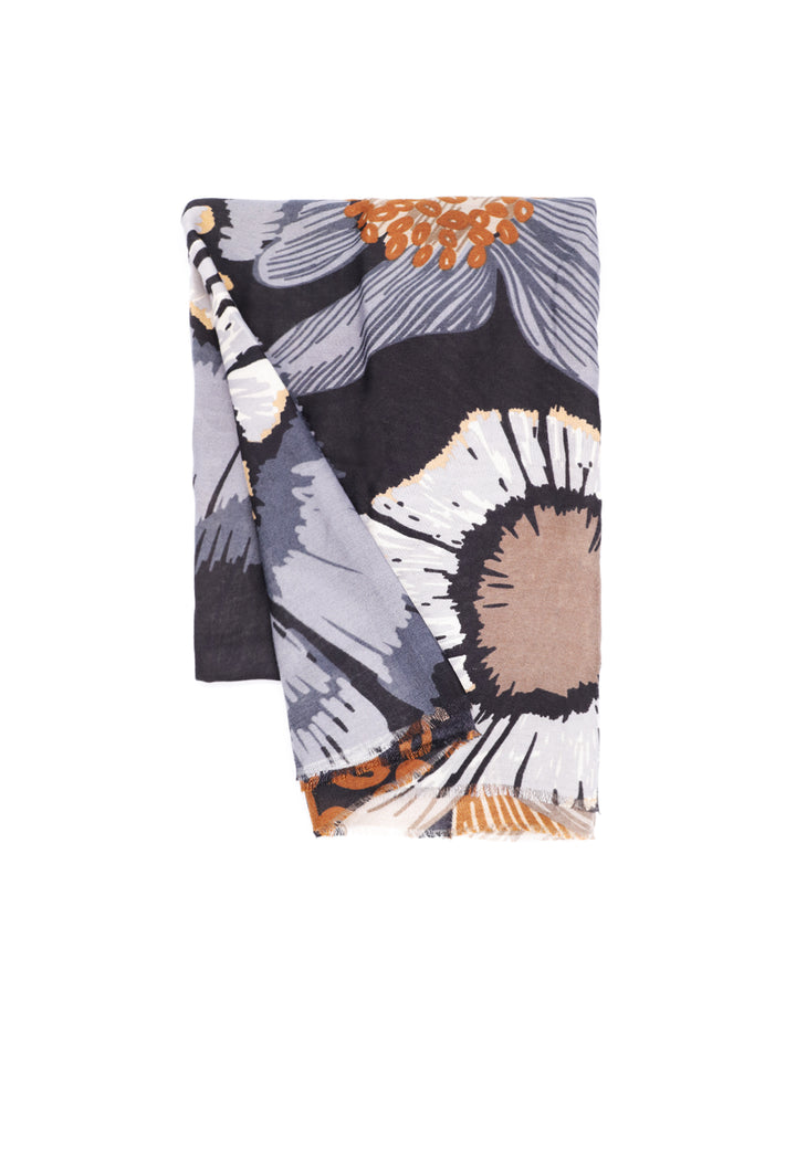 Sciarpa foulard da donna con elemento floreale colore nero