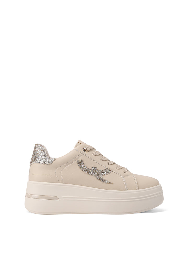 Sneakers casual da donna in ecopelle con dettaglio glitterato e suola alta