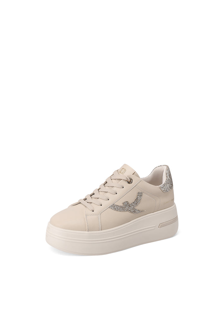 Sneakers casual da donna in ecopelle con dettaglio glitterato e suola alta