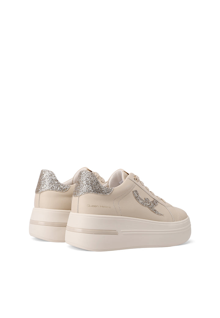 Sneakers casual da donna in ecopelle con dettaglio glitterato e suola alta