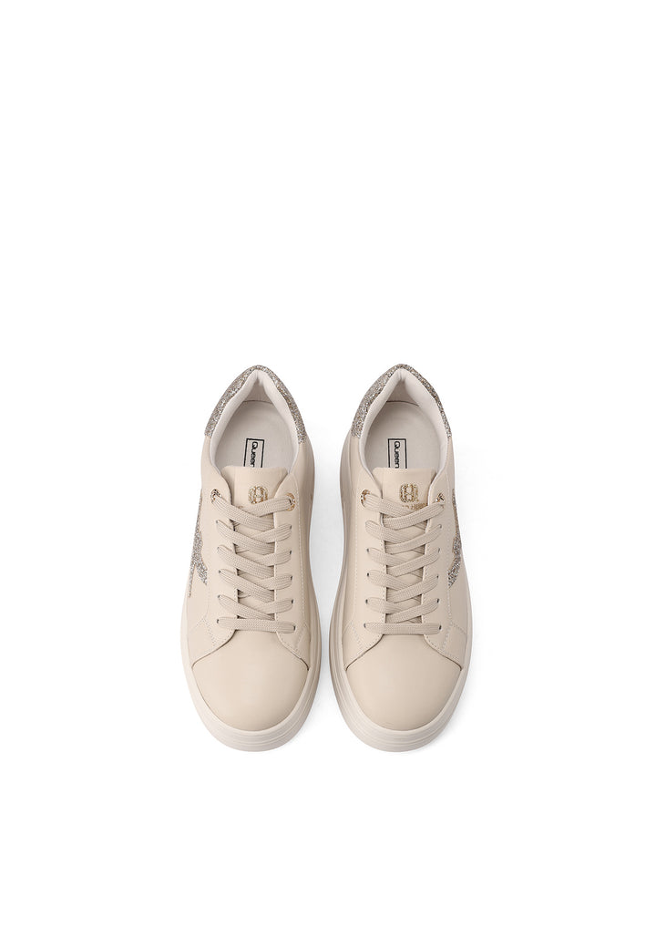 Sneakers casual da donna in ecopelle con dettaglio glitterato e suola alta