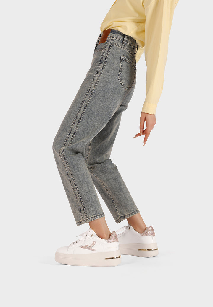 Sneakers casual da donna in ecopelle con dettaglio glitterato e suola alta