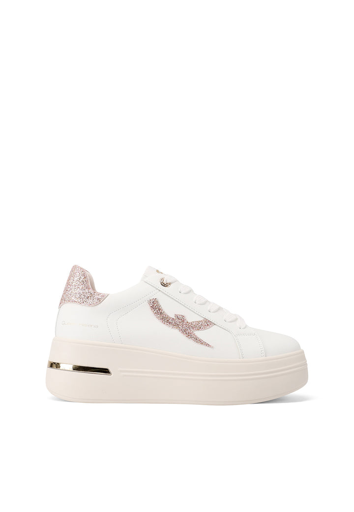 Sneakers casual da donna in ecopelle con dettaglio glitterato e suola alta