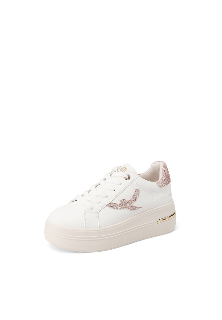 Sneakers casual da donna in ecopelle con dettaglio glitterato e suola alta