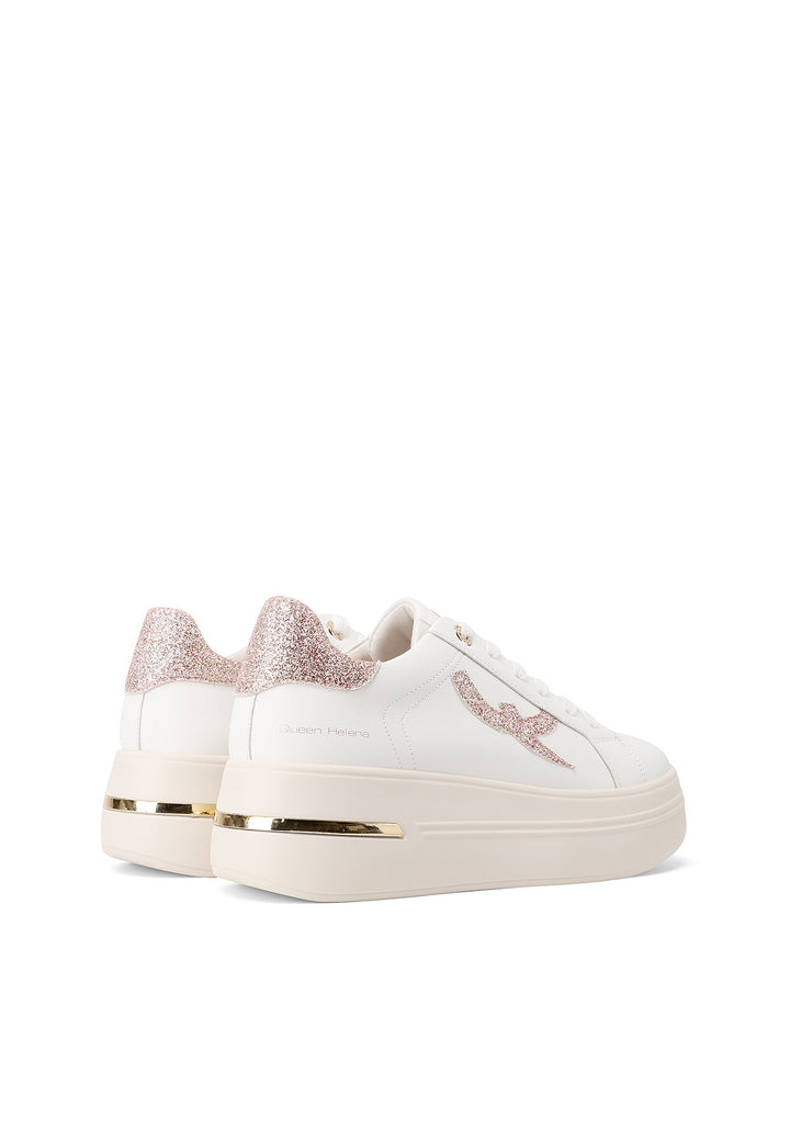 Sneakers casual da donna in ecopelle con dettaglio glitterato e suola alta