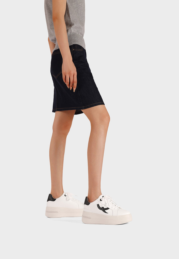 Sneakers casual da donna in ecopelle con dettaglio glitterato e suola alta