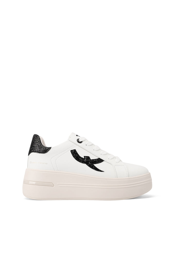 Sneakers casual da donna in ecopelle con dettaglio glitterato e suola alta
