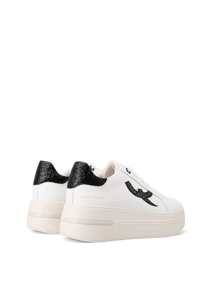 Sneakers casual da donna in ecopelle con dettaglio glitterato e suola alta