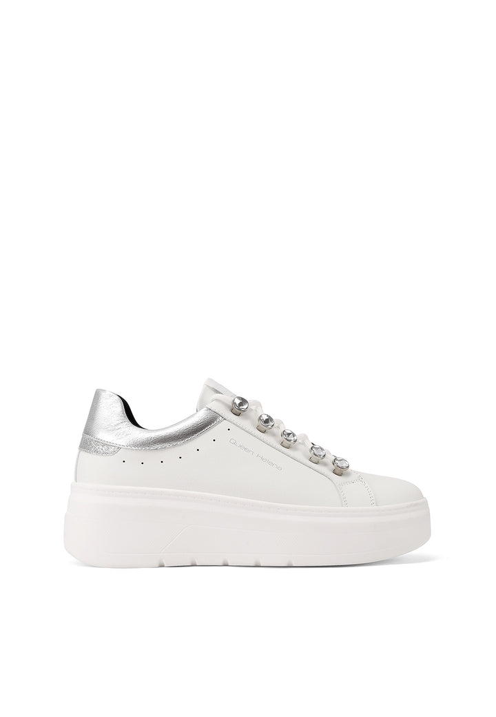Sneakers casual da donna in ecopelle con suola Platform e passalacci gioiello