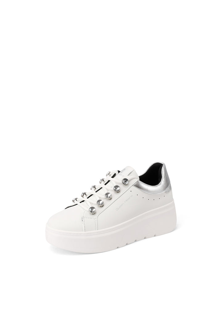 Sneakers casual da donna in ecopelle con suola Platform e passalacci gioiello