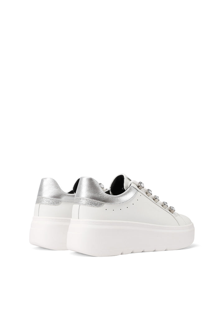 Sneakers casual da donna in ecopelle con suola Platform e passalacci gioiello