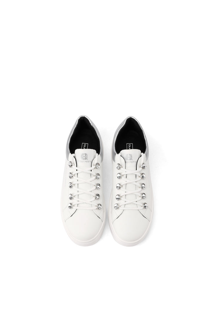 Sneakers casual da donna in ecopelle con suola Platform e passalacci gioiello
