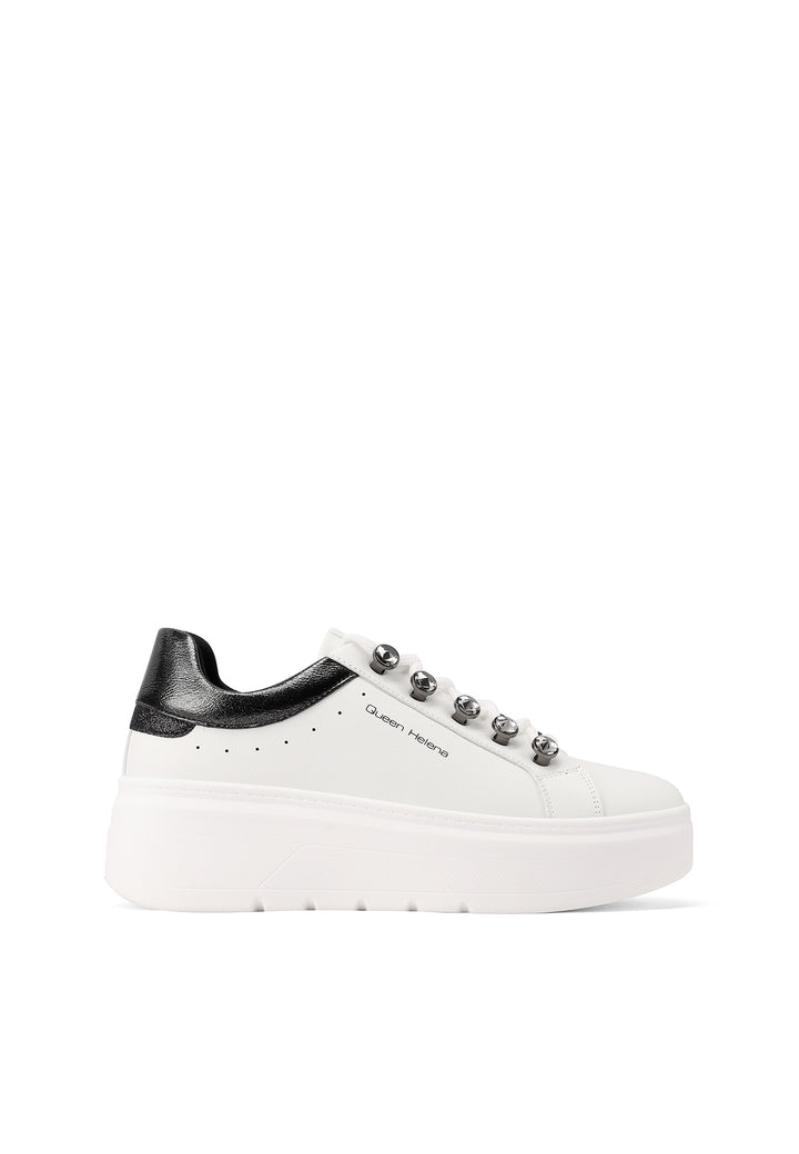 Sneakers casual da donna in ecopelle con suola Platform e passalacci gioiello