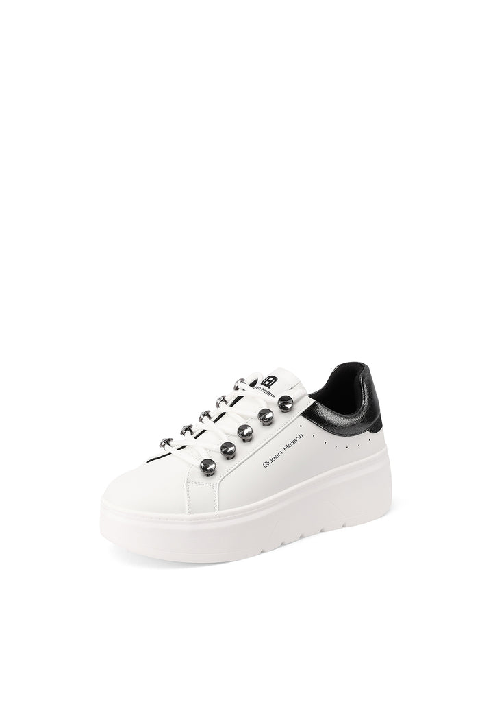 Sneakers casual da donna in ecopelle con suola Platform e passalacci gioiello