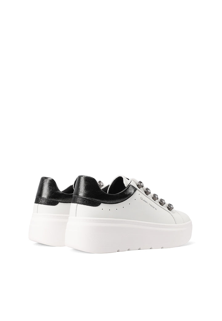 Sneakers casual da donna in ecopelle con suola Platform e passalacci gioiello