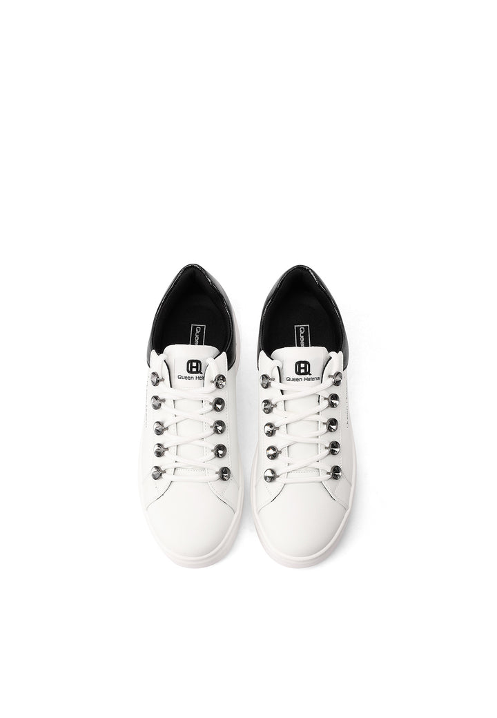 Sneakers casual da donna in ecopelle con suola Platform e passalacci gioiello