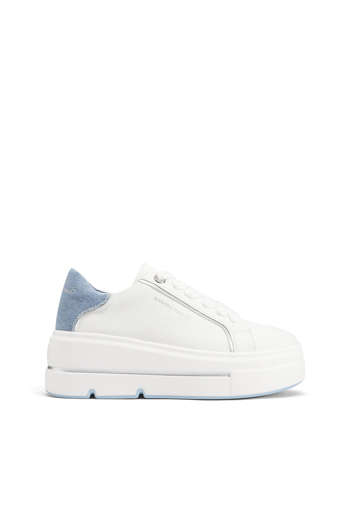 Sneakers da donna con platform colore bianco jeans