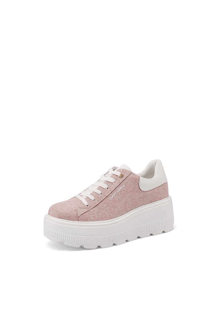 Sneakers stringate con platform colore rosa