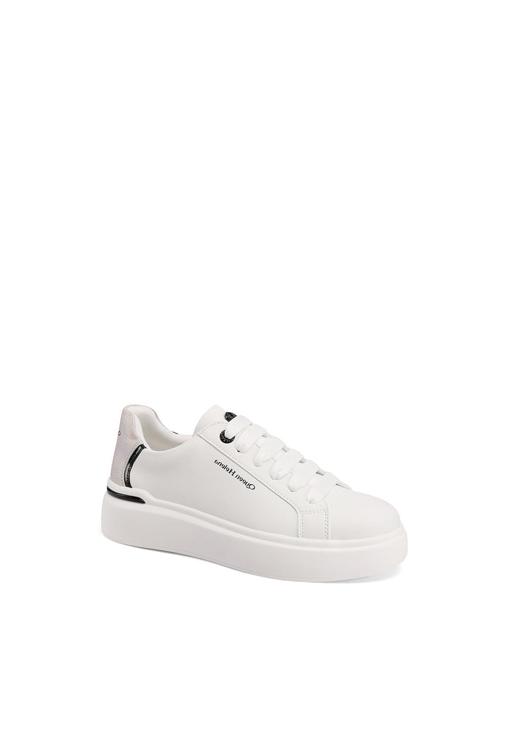 Sneakers da donna con platform colore bianco argentato