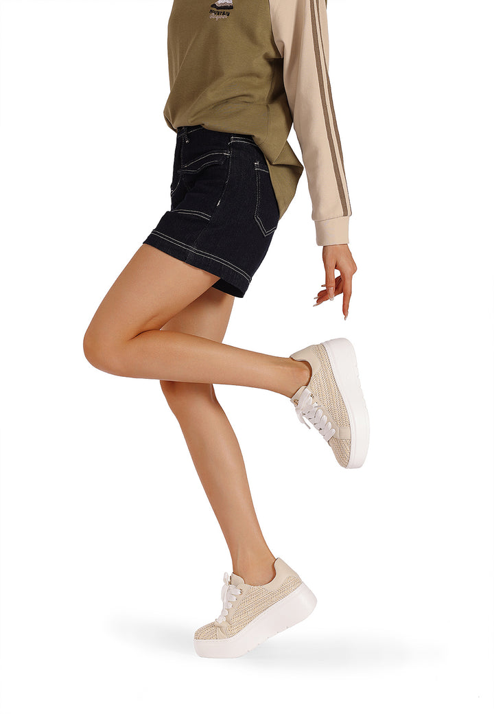 Sneakers da donna con platform colore beige