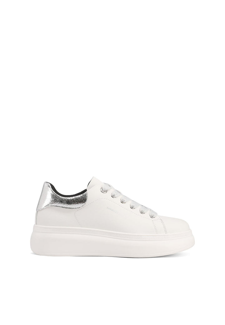 Sneakers bianche con dettagli argento da donna con lacci