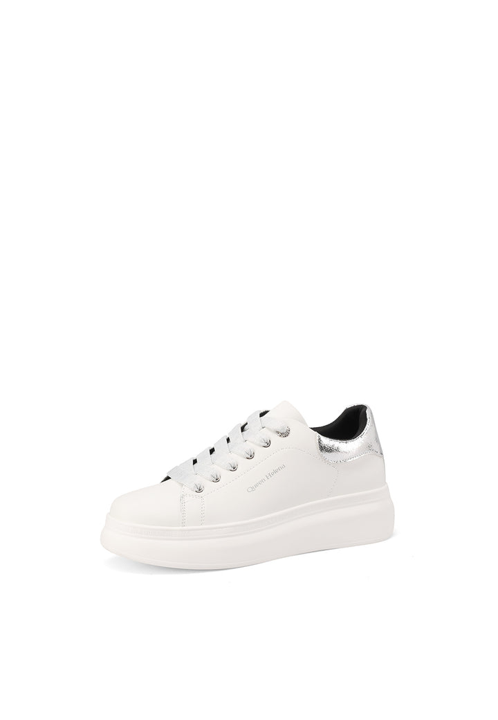 Sneakers bianche con dettagli argento da donna con lacci