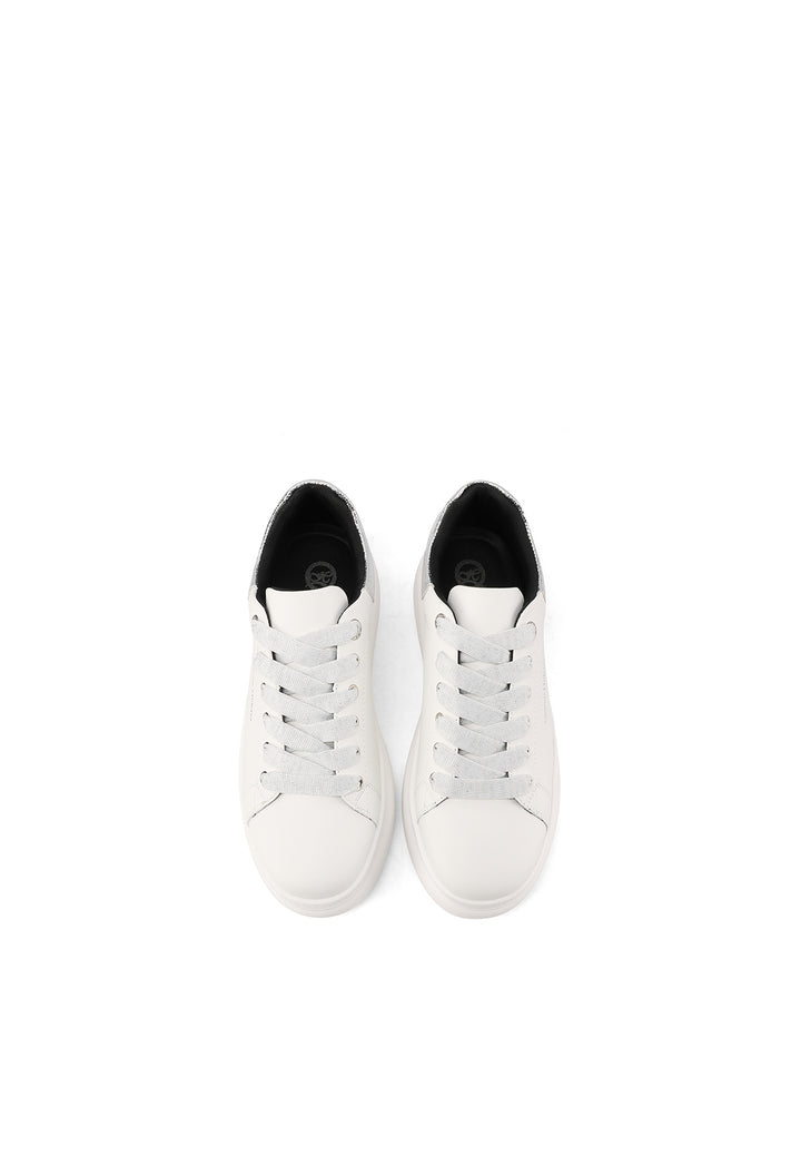 Sneakers bianche con dettagli argento da donna con lacci