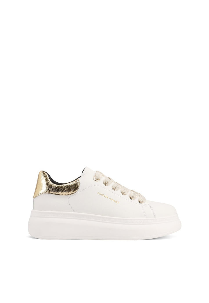 Sneakers bianche con dettagli oro da donna con lacci