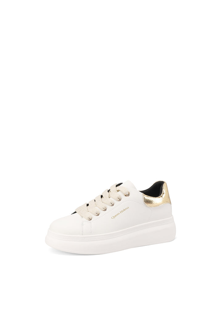 Sneakers bianche con dettagli oro da donna con lacci