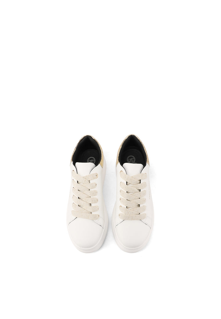 Sneakers bianche con dettagli oro da donna con lacci