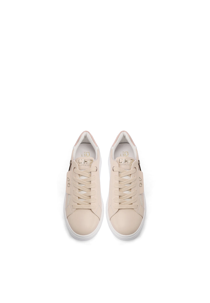 Sneakers con platform e zip in vera pelle colore beige