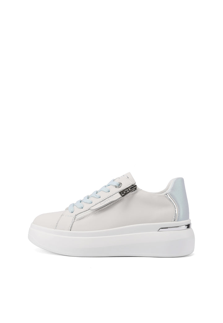 Sneakers con platform e zip in vera pelle colore bianco blu