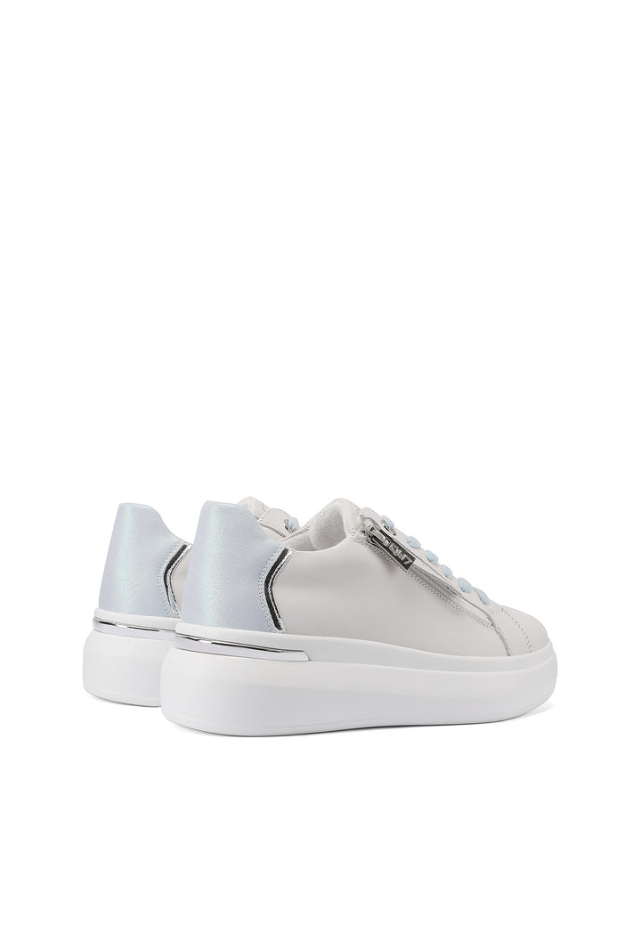 Sneakers con platform e zip in vera pelle colore bianco blu