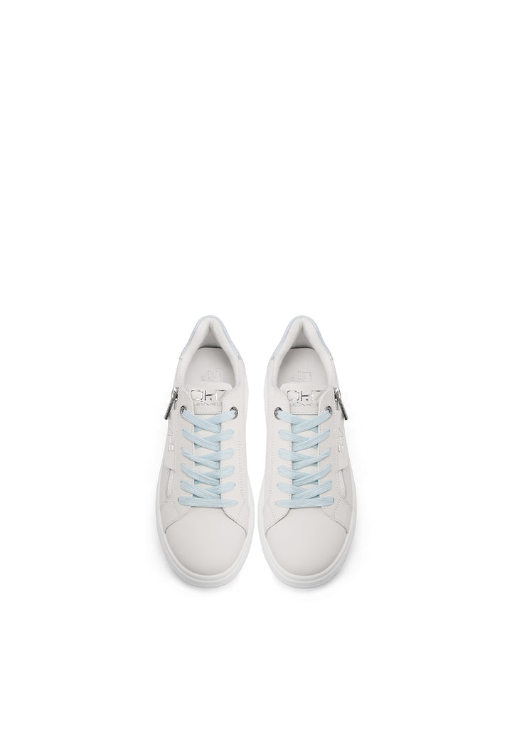 Sneakers con platform e zip in vera pelle colore bianco blu