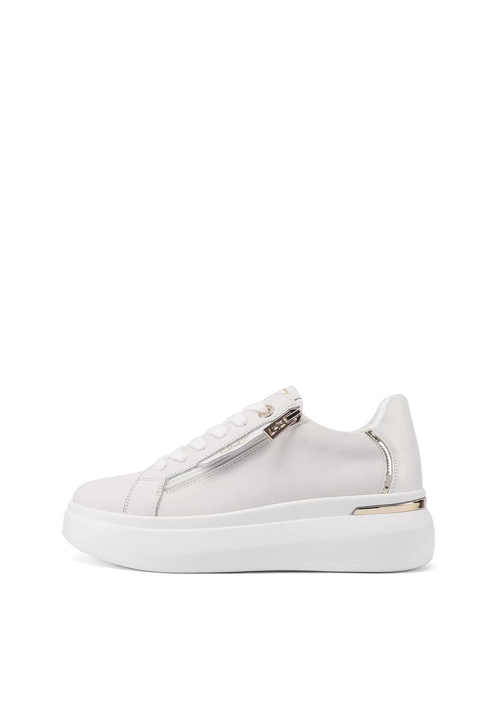 Sneakers con platform e zip in vera pelle colore bianco