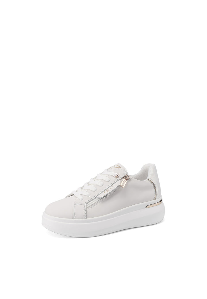 Sneakers con platform e zip in vera pelle colore bianco