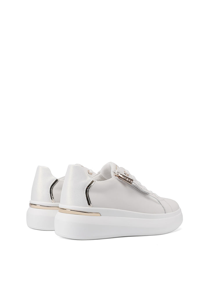 Sneakers con platform e zip in vera pelle colore bianco