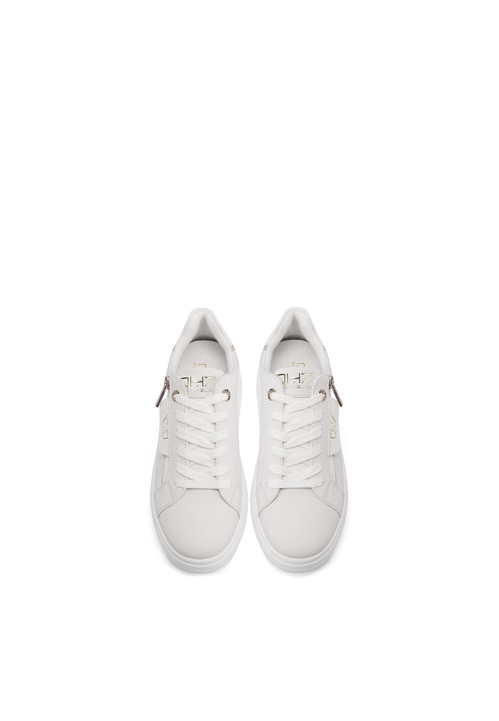 Sneakers con platform e zip in vera pelle colore bianco